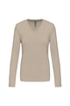 Dames T-shirts lange mouw V Hals Kariban K382 LIGHT SAND